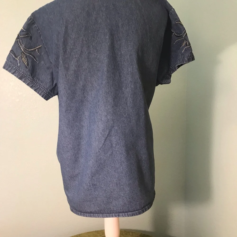 Together Blue Denim Embroidered Button-Front Blouse